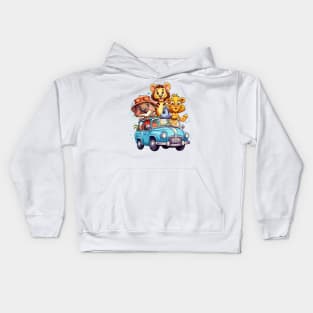 Animals Safari on Car #5 Kids Hoodie